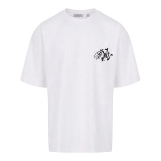 Off-white Tops, Heren, Wit, XL, Katoen, Ribbed Crew T-Shirt met Geborduurd Pijllogo