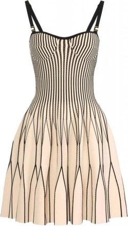 Elisabetta Franchi Tweekleurige Gebreide Jurk - Dames - Korte kleedjes - Veelkleurig - 2XL - Leer - Kleedjes