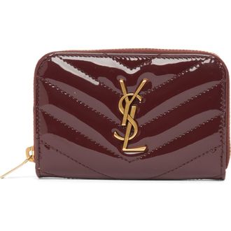 Saint Laurent Cassandre Coin & Card Wallet in Dark Red Wine at Nordstrom