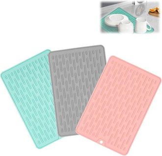 No Brand Alfombrilla De Silicona Para Escurrir Platos - Alfombrilla De Secado De Silicona - 3 Piezas - Azul + Gris + Rosa (20 X 30 Cm)