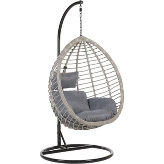 Beliani Beliani - Silla Colgante De Rat&aacute;n Gris Con Estructura Met&aacute;lica Interior-exterior Forma De Huevo Estilo Boho Tollo