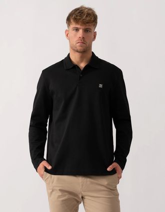 HUGO BOSS Mens HUGO Dinote Mens Long Sleeve Polo Shirt - Black 001 - Size: 40