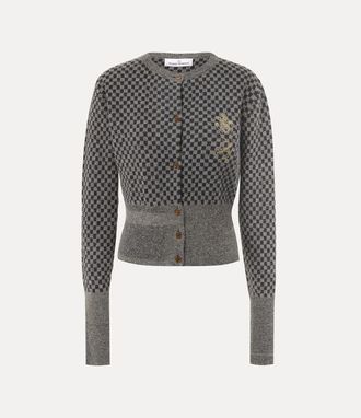 Vivienne Westwood Checkmate Cardigan Alpaca Cotton Blend Grey-melange-navy XS Women