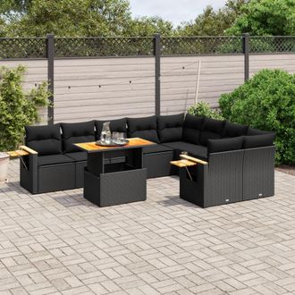 vidaXL Vidaxl - Set De Sof&aacute;s De Jard&iacute;n 10 Pzas Cojines Rat&aacute;n Sint&eacute;tico Negro