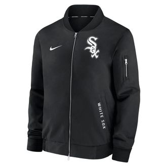 Nike Chicago White Sox Authentic Collection Dugout Nike Mens MLB Full-Zip Bomber Jacket in Black | 02F303M8RX-TZ7
