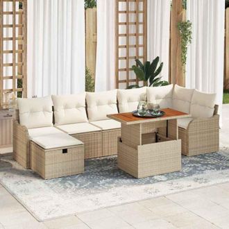 vidaXL Vidaxl - Conjunto De Sof&aacute; De Jard&iacute;n Con Coj&iacute;n 8 Pcs Beige Polirat&aacute;n