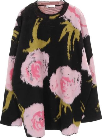 Balenciaga 2010s floral-intarsia crew-neck sweater - Black