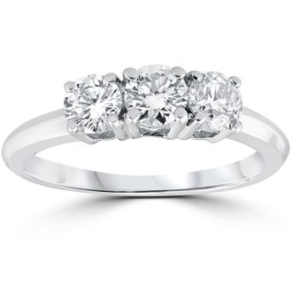 Pompeii3 1 Carat 3-Stone Diamond Engagement Ring Solitaire Round Cut 14k White Gold Size Selectable