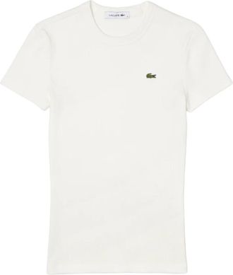 Lacoste Slim Fit Ribbed Cotton T-Shirt - Dames - T-shirts - Wit - M - Katoen - Tops