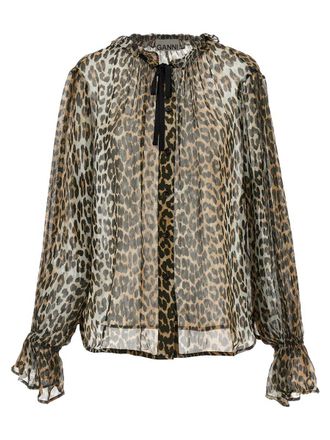 Ganni Leopard Print Viscose Shirt