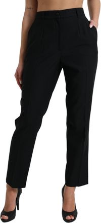 Dolce & Gabbana Womens Black Wool High Waist Straight Pants Nylon Elastane