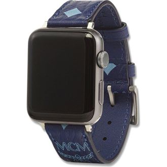 MCM Apple Watch Band in Visetos- M/L in Blue at Nordstrom