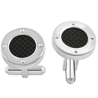 Pompeii3 Mens Stainless Steel And Black Carbon Fiber Round Polished Cufflink 8mm