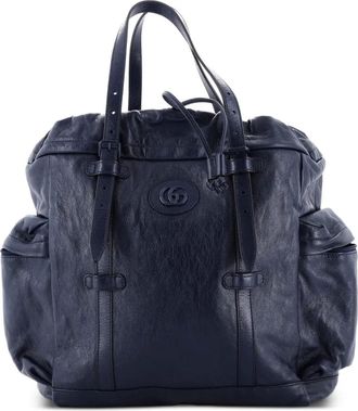 Gucci Leren shopper met GG-logo en trekkoord - Blauw