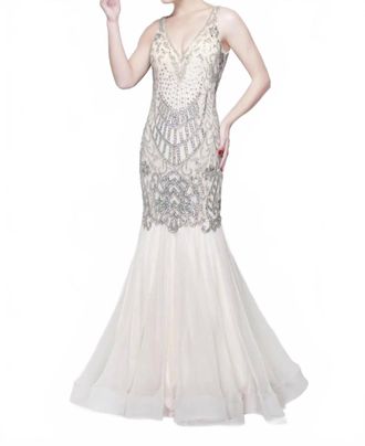 Primavera Beaded Sleeveless Mermaid Evening Gown In Nude
