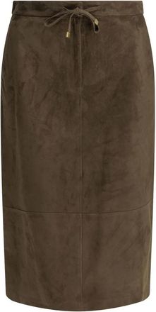 Max Mara Gazza Suede Pencil Skirt - Dames - Midirokken - Bruin - XS - Su&egrave;de - Rokken