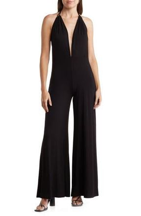 Go Couture Low-V Halter Jumpsuit in Black at Nordstrom Rack, Size X-Large