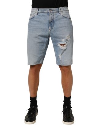 Dolce & Gabbana Blue Cotton Distressed Denim Bermuda Mens Shorts