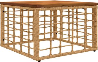 vidaXL Mesa De Jard&iacute;n Natural 55 X 55 X 37 Cm Rattan Pe Y Cristal Vidaxl