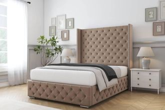 Comfort Beds Emily Plush Bed Frame With Mattress-50 Upholstered Wingback in Taupe | Size: Single