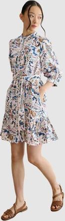 Hobbs London Hope 3/4 Sleeve Tie Waist Mini Dress in Ivory Multi at Nordstrom, Size 16