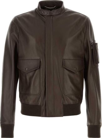 Dolce & Gabbana Mens Brown Leather Jacket - Dark Brown Sheepskin - Size EU 50 (Mens)