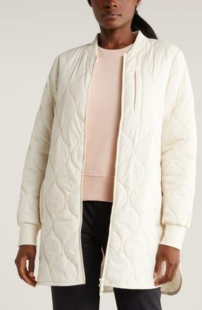 Zella Recycled Polyester Quilted Long Jacket in Ivory Egret at Nordstrom Rack, Size X-Small