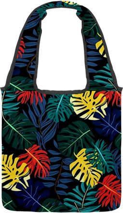 Generic Tropical Leaves Pattern Reversible Canvas Shoulder Tote - Double-Sided Print, 12oz Cotton, 27cm Drop, Fold-Flat Bag for Travel, Shopping, Street Outin