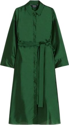 Max Mara Manna belted shirt midi jurk - Dames - Shirt Kleedjes - Groen - L - Polyester - Kleedjes