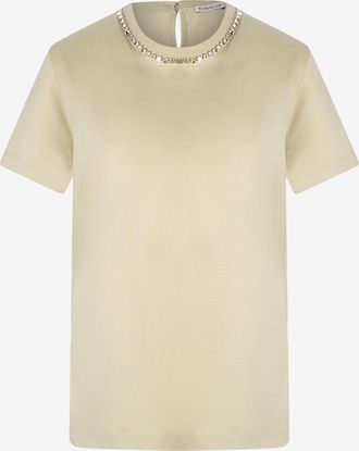 Moncler Kurzarm-T-Shirt mit Kristallen am Rundhalsausschnitt
