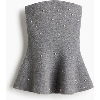 H&M Bead-embellished Bandeau Top in Gray Melange at Nordstrom, Size Xx-Small