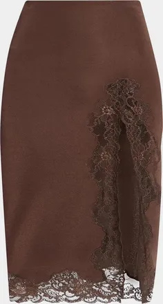 Balmain Lace-Trimmed Midi Skirt