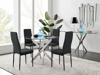 Furniturebox Novara 100cm Round Dining Table & 4 Milan Black Leg Chairs