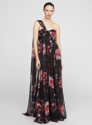 Halston Heritage Lina Chiffon Gown in Night Lotus at Nordstrom, Size 14