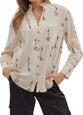 Entro Botanical Embroidery Long Sleeve Top In Cream