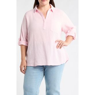 Beach Lunch Lounge Lenora Cotton Gauze Popover Top in Pale Pink at Nordstrom Rack, Size 1X