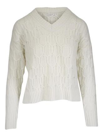 Kinross Cashmere v-neck cable knit sweater - Neutrals