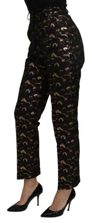 Dolce & Gabbana Black Gold Brocade High Waist Trousers - Black