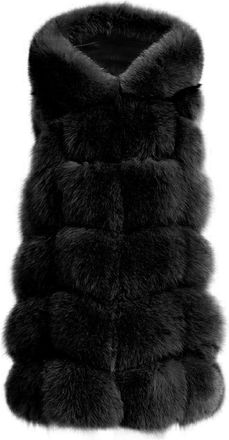 Wanan Luxury Gilet Poppy Nero in Pelliccia di Volpe-Donna -Nero