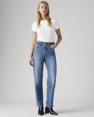 Levi's Ribcage Jeans Womens Blue Denim High-Rise Straight Leg Ankle KFC993