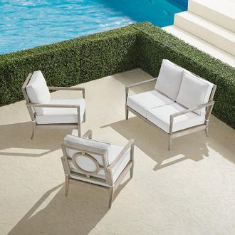 Frontgate Winhill 3-pc. Loveseat Set in Weathered Teak - Restored Chalk with Logic Bone Piping, Restored Chalk with Logic Bone Piping - Frontgate