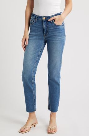 Kut from the Kloth Rachael Fab Ab Raw Hem High Waist Crop Mom Jeans in Adherent at Nordstrom, Size 10