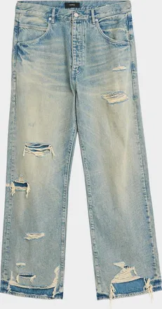 Purple Men & apos;s Antique-Tinted Destroyed Baggy-Fit Jeans