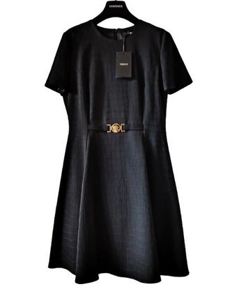 Versace Black Virgin Wool Medusa Dress Size L