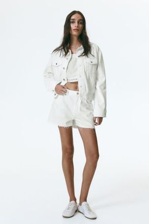 H&M Raw-edge Denim Shorts in Cream at Nordstrom, Size 20
