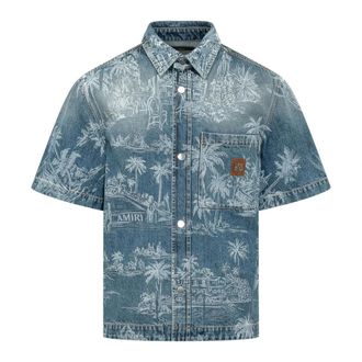 Amiri Chateau Palms Denim Shirt - Heren - Spijkeroverhemden - Blauw - M - Denim - Overhemden