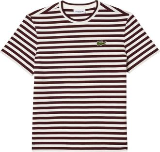 Lacoste Dames/Dames Gestreept Katoen Losjes T-shirt (Kastanjebruin Rood)