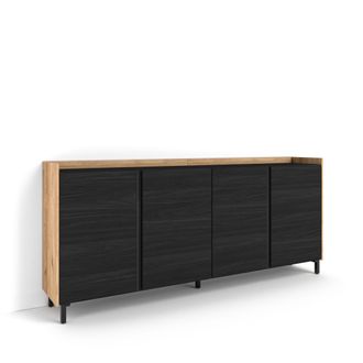 Skraut Home Skraut Home - Aparador Para Sal&oacute;n, Gran Capacidad De Almacenaje, 207x35x91cm, 4 Puertas, Dise&ntilde;o Industrial, Estilo Moderno, Negro Y Roble