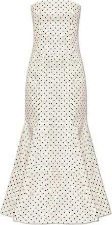 Rotate Jurk met off-shoulder halslijn van satijn - Dames - Feestkleedjes - Beige - XS - Satijn - Kleedjes