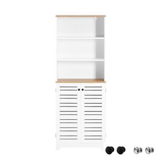 SoBuy Tall Bathroom Cabinet - Adjustable Shelves & Slatted Doors - Modern in White
